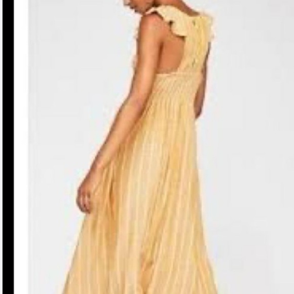 Free People Chambray Butterflies Boho midi dress Sz XS smocked bodice - Picture 3 of 13